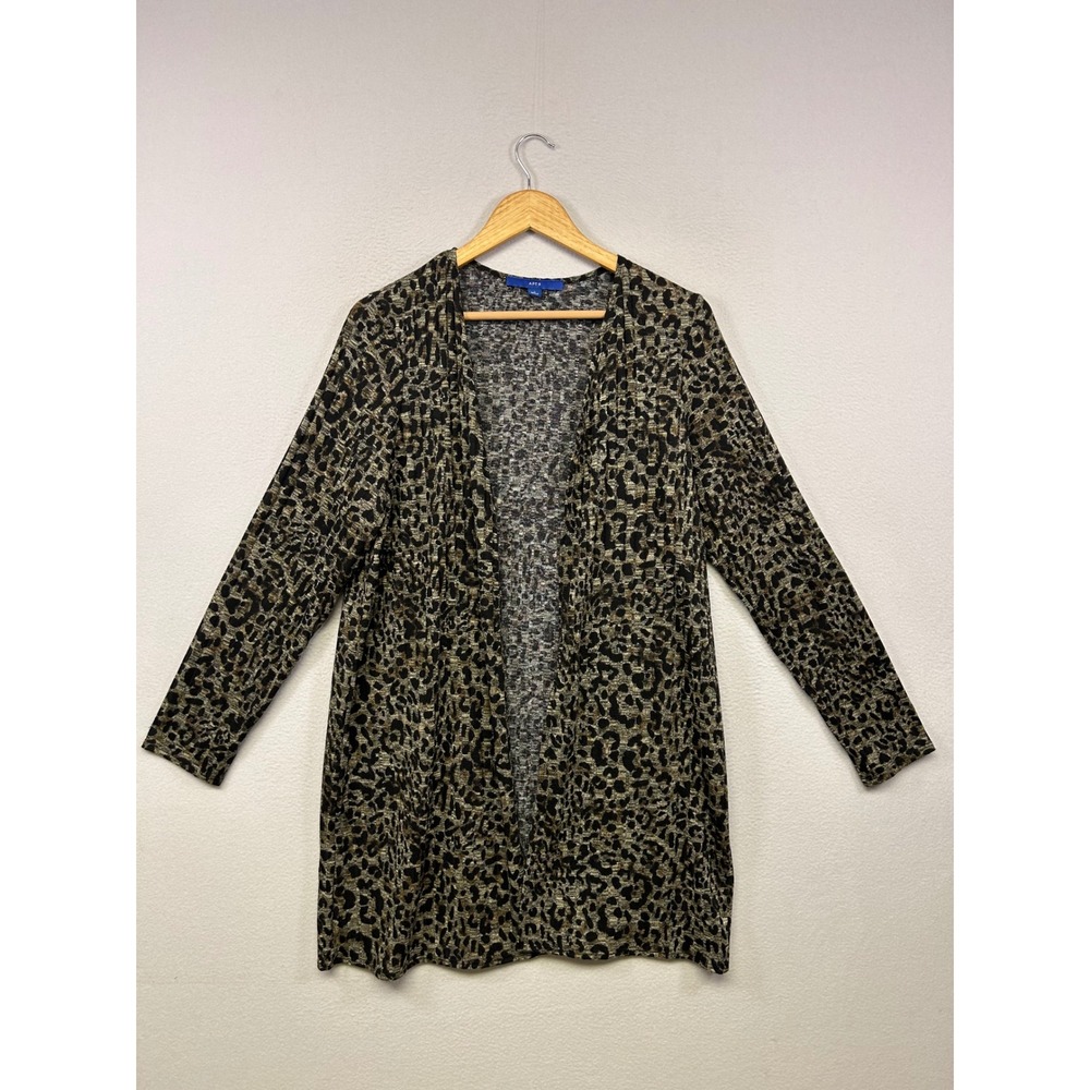 Apt. 9 Leopard Animal Print Women Large Brown Open Front Ribbed Knit Cardigan